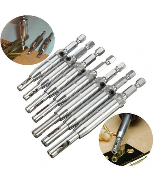 7pcs 1/4 Inch Shank HSS Self Centering Hinge Drill Bits Countersink Drill Bit